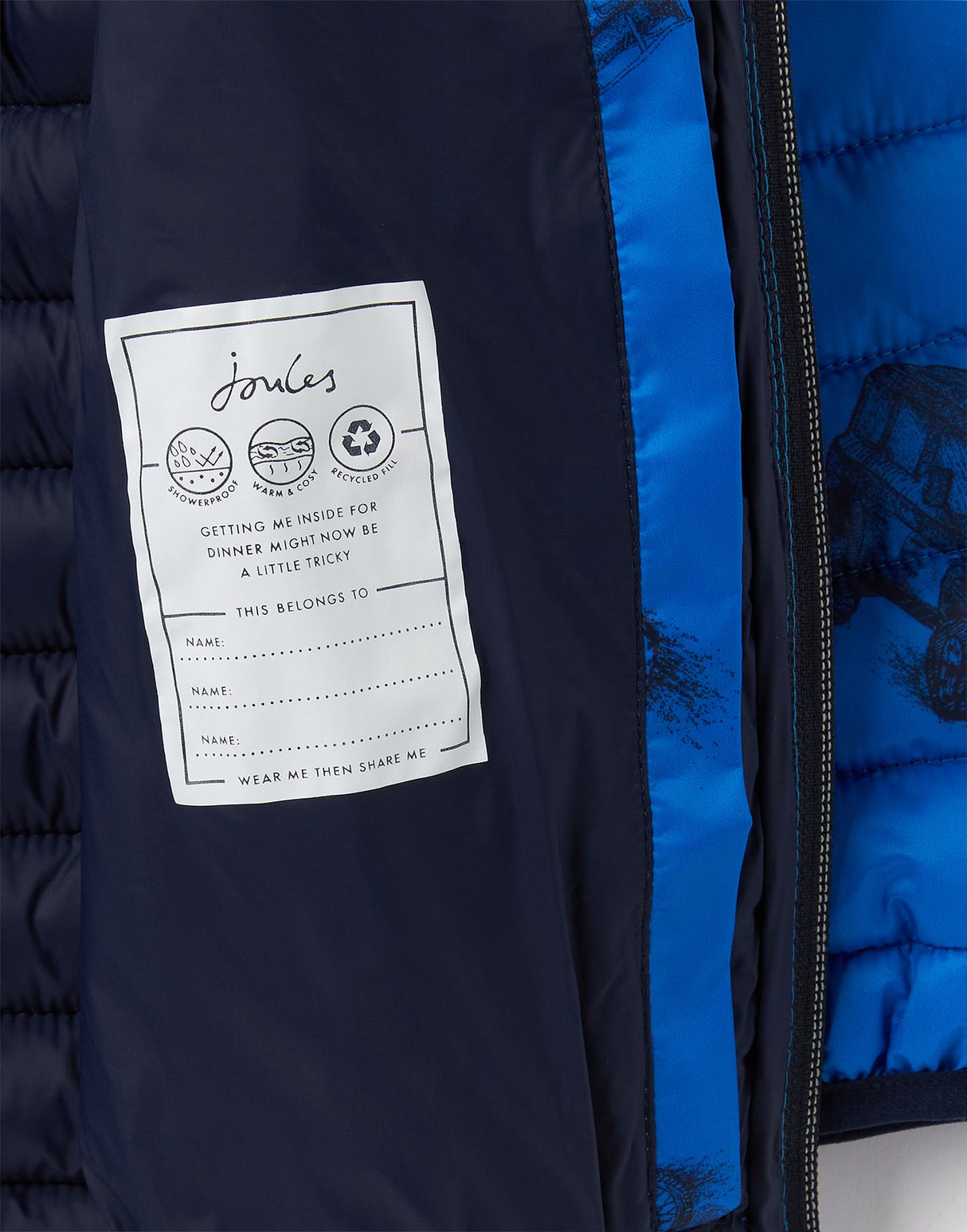 Boys Packable Jacket Blue Print Vehicles | Joules - Jenni Kidz