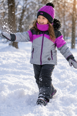 Blizz girls 5-piece snowsuit set in Beautyberry with jacket, snow pants, toque, neck warmer, and mitts.