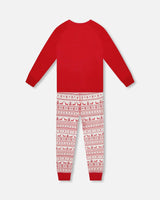 Adult Women Organic Cotton Two-Piece Pajamas Red And White Fairisle | Deux par Deux | Jenni Kidz