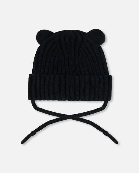 Baby Knit Hat With Strings Black | Deux par Deux | Jenni Kidz