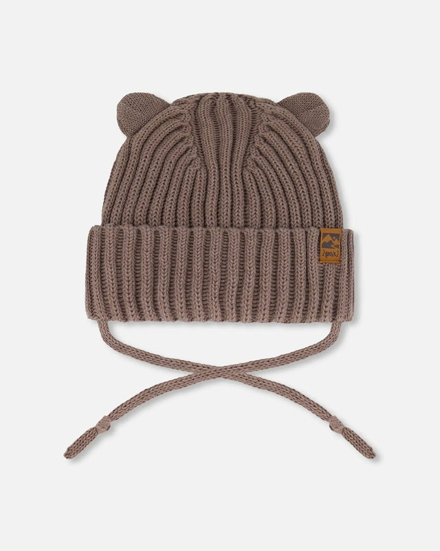 Baby Knit Hat With Strings Taupe | Deux par Deux | Jenni Kidz