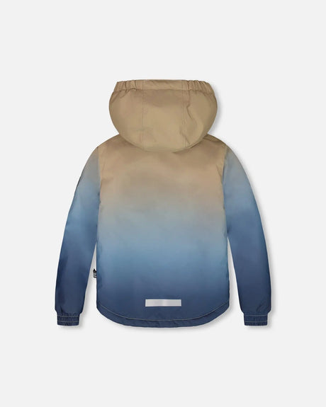 Back view of Deux par Deux kids’ navy blue two-piece snowsuit with suspenders