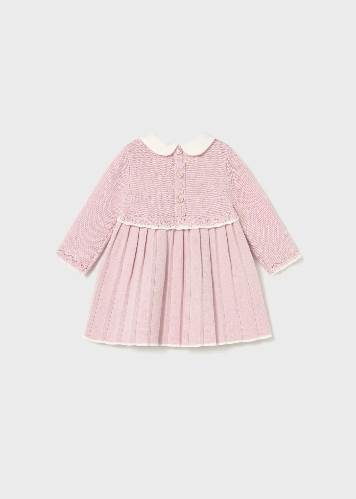 Back view of Mayoral baby girl knit dress with button fastening