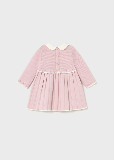 Back view of Mayoral baby girl knit dress with button fastening