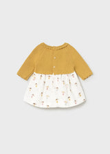 Back view of Mayoral baby girl knit printed dress with button fastening