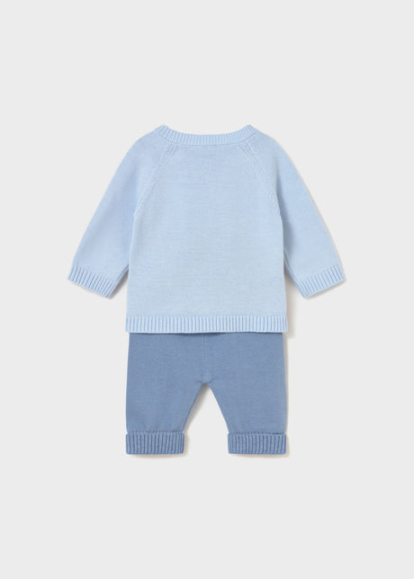 Back view of Mayoral newborn knit pants and matching sweater outfit