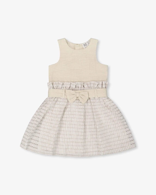 Bi-Material Belted Dress Beiges | Deux par Deux | Jenni Kidz