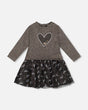 Bi-Material Dress Black With Mesh Skirt And Heart | Deux par Deux | Jenni Kidz