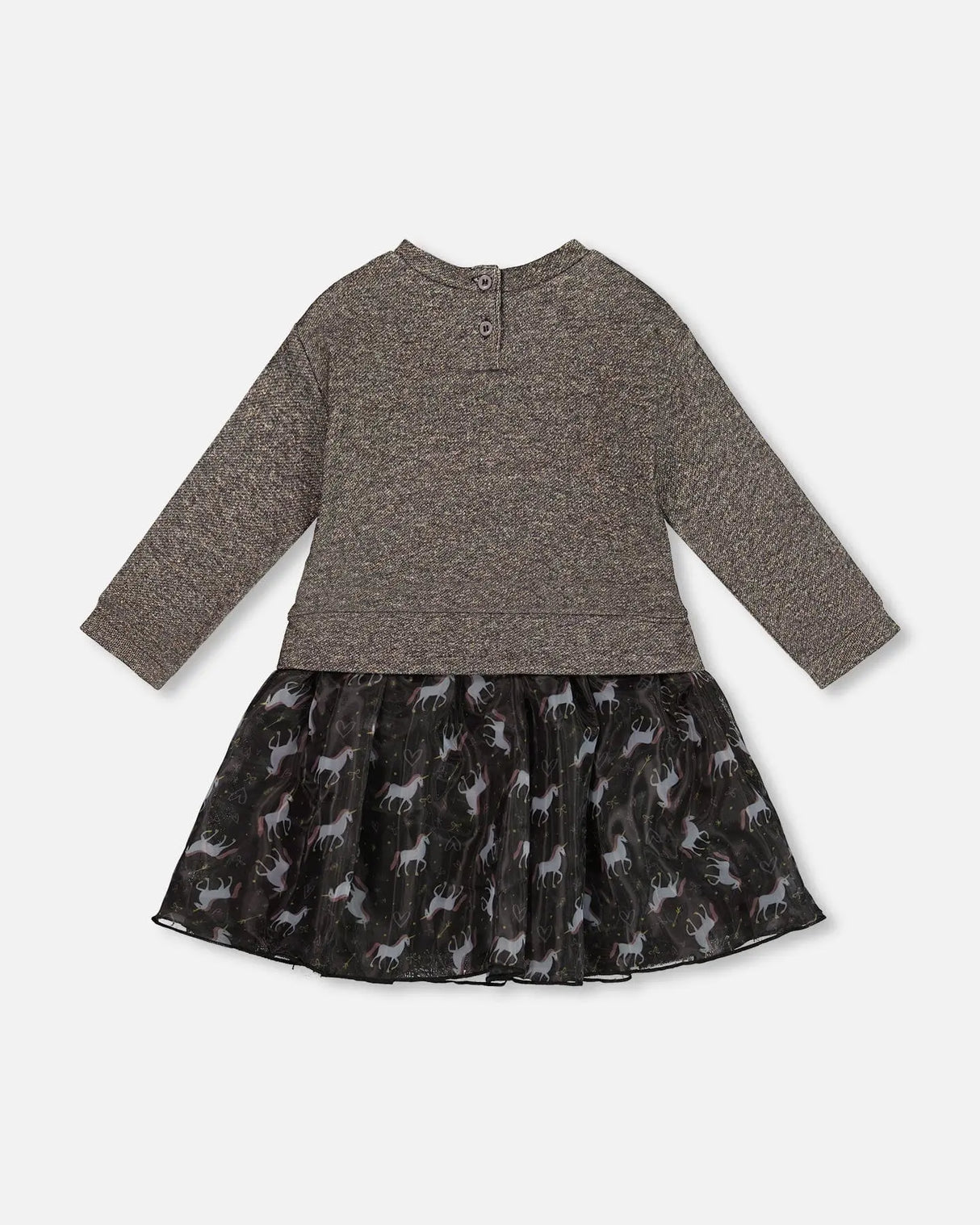 Bi-Material Dress Black With Mesh Skirt And Heart | Deux par Deux | Jenni Kidz