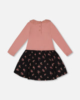 Bi-Material Dress With Eyelet Collar Light Pink Printed Flowers | Deux par Deux | Jenni Kidz