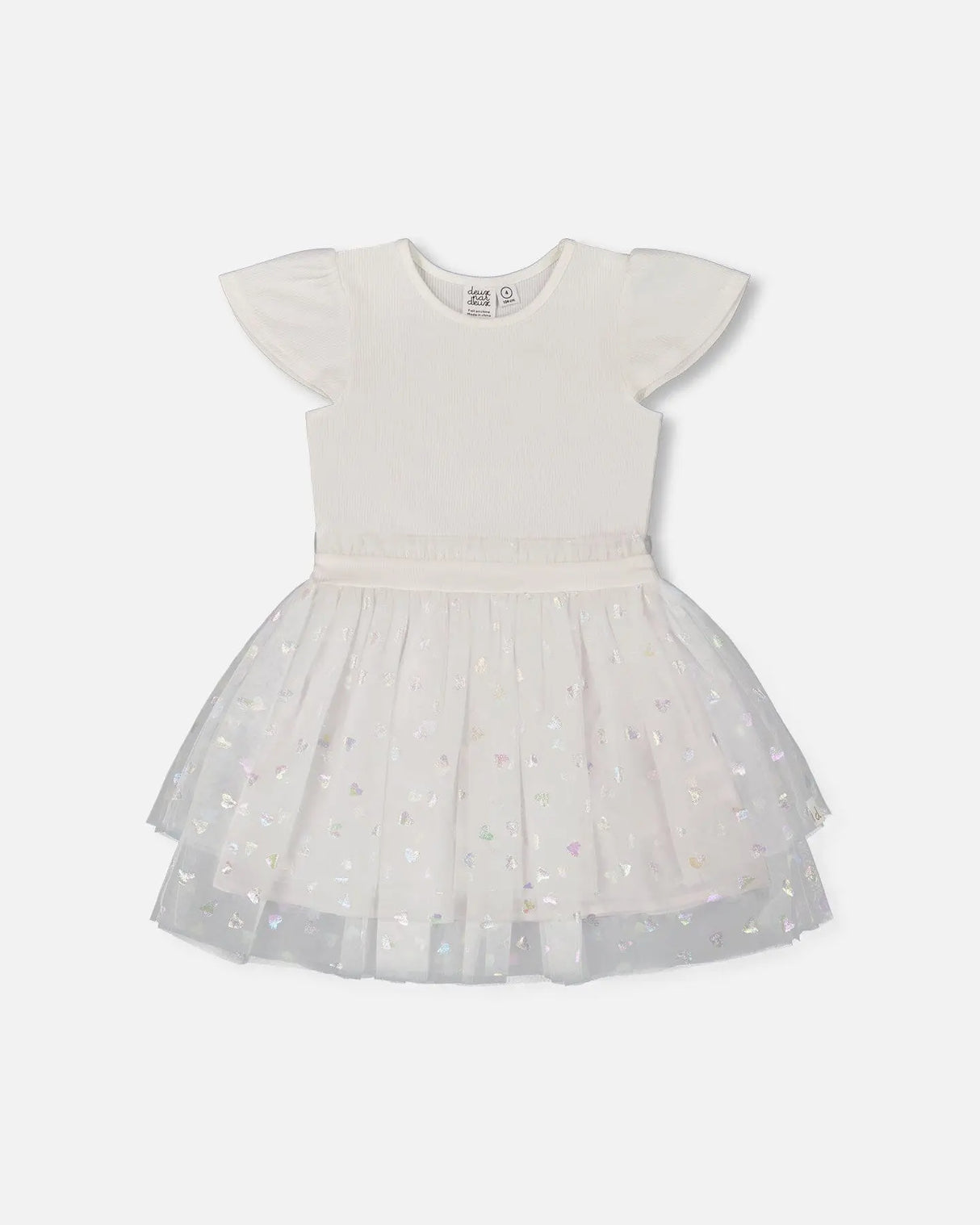 Bi-Material Dress With Glitter Hearts Skirt Snow White | Deux par Deux | Jenni Kidz