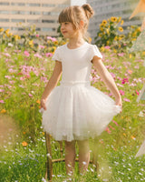 Bi-Material Dress With Glitter Hearts Skirt Snow White | Deux par Deux | Jenni Kidz