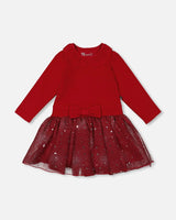 Bi-Material Dress With Glittering Skirt Red | Deux par Deux | Jenni Kidz