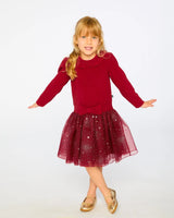 Bi-Material Dress With Glittering Skirt Red | Deux par Deux | Jenni Kidz