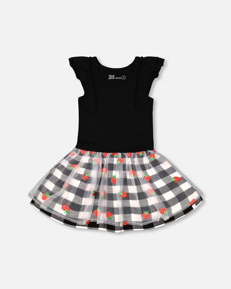 Bi-Material Dress With Mesh And Vichy Skirt | Deux par Deux | Jenni Kidz