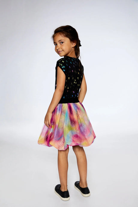 Bi-Material Dress With Rainbow Mesh Bubble Skirt | Deux par Deux | Jenni Kidz