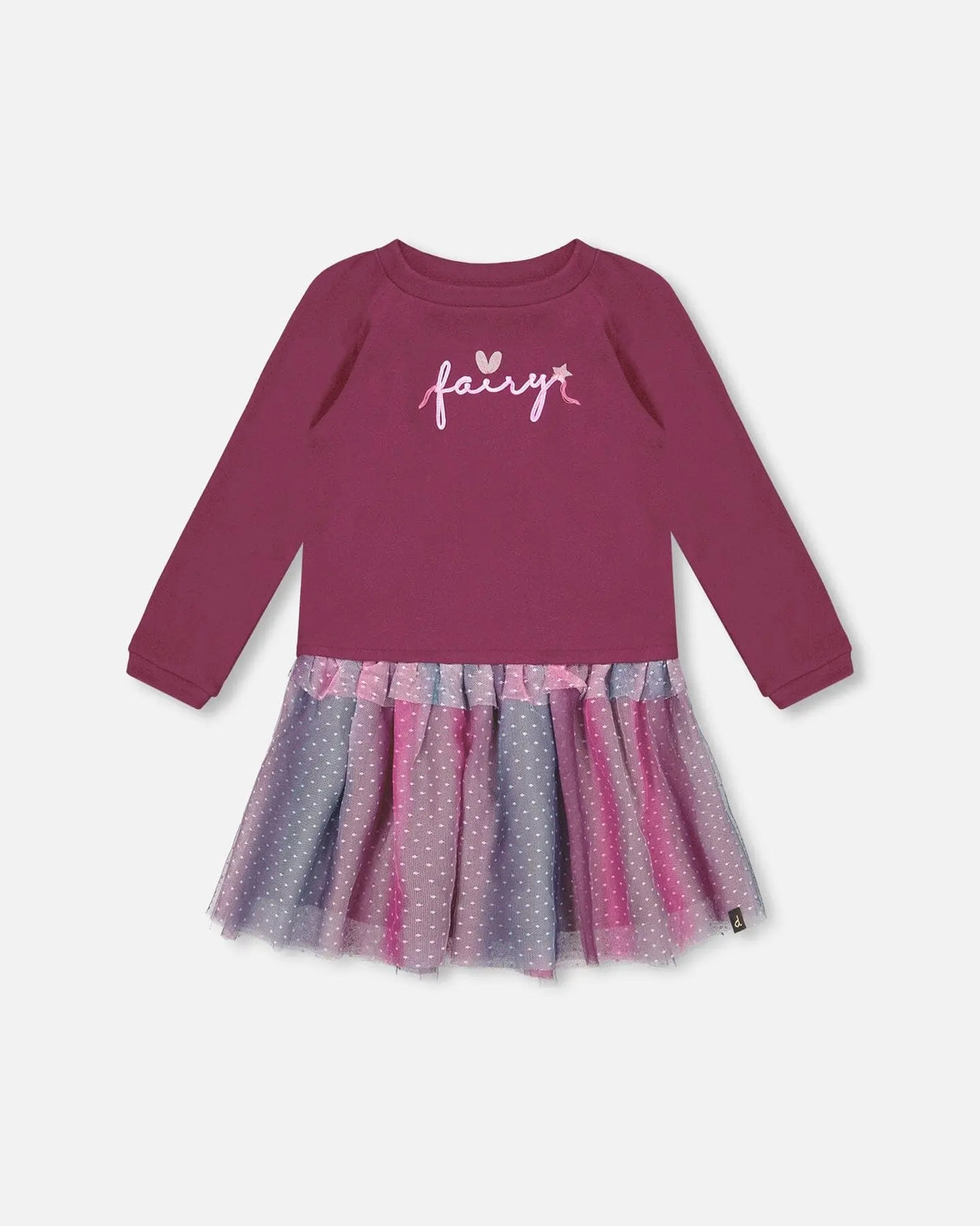 Bi-Material Dress With Tulle Skirt Burgundy | Deux par Deux | Jenni Kidz