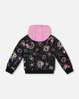 Bi-Material French Terry And Sherpa Zip Hoodie Black | Deux par Deux | Jenni Kidz