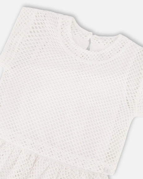 Bi-Material Mesh And Organic Cotton Dress Snow White | Deux par Deux | Jenni Kidz