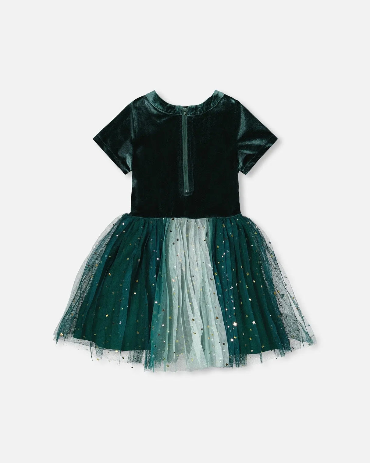 Bi-Material Short Sleeve Party Dress Forest Green | Deux par Deux | Jenni Kidz