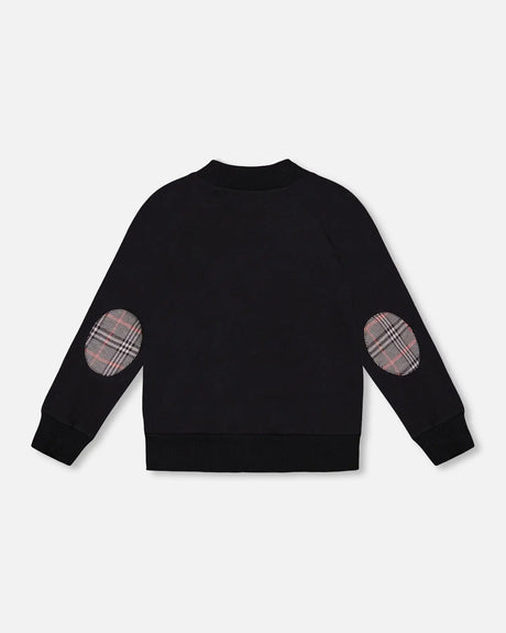 Bi-Material Zip Front Jacket Gray And Black Plaid | Deux par Deux | Jenni Kidz