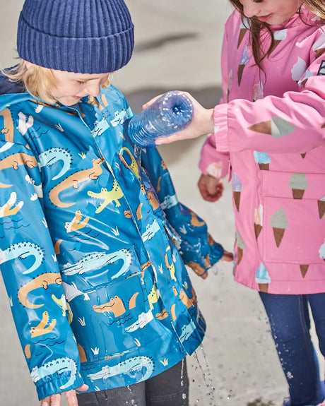 Blue Raincoat With Crocodiles That Change Color Upon Contact With Water | Deux par Deux | Jenni Kidz