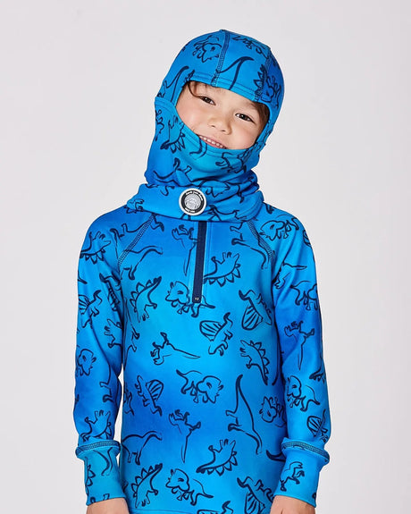 Brushed Jersey Balaclava Blue Gradient Dinosaur Print | Deux par Deux | Jenni Kidz