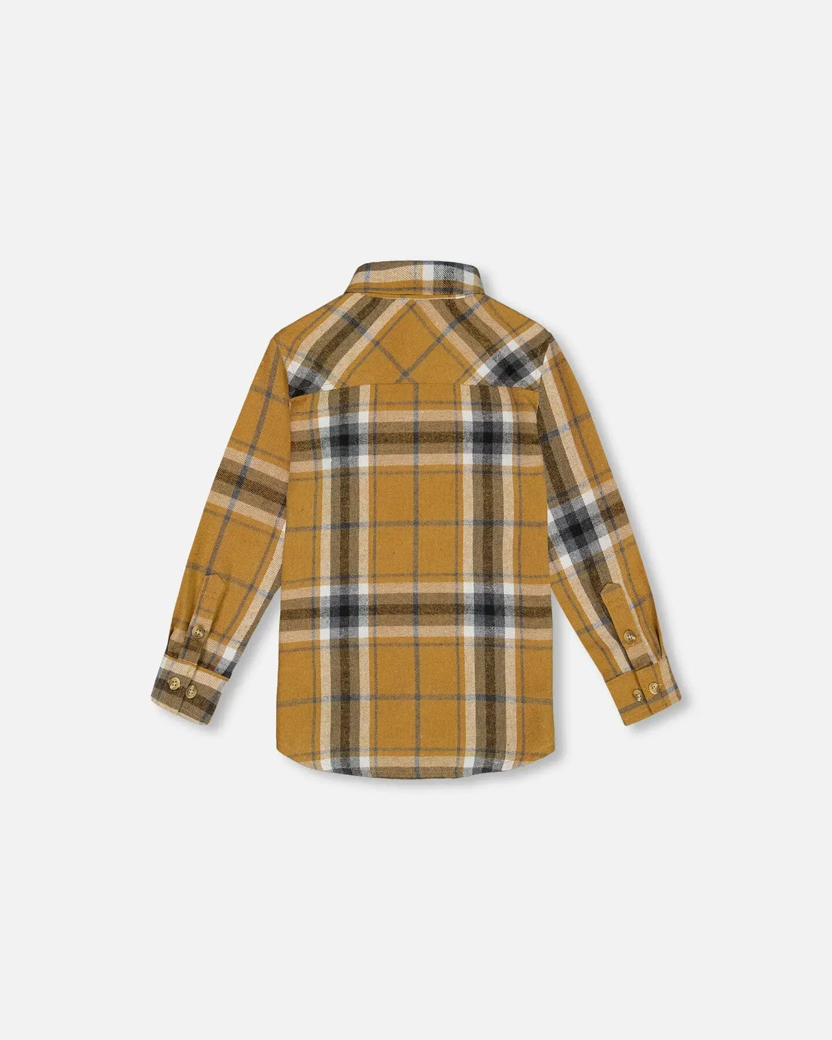 Button Down Flannel Shirt With Pocket Plaid Golden Yellow And Gray | Deux par Deux | Jenni Kidz