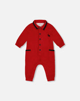 Button Front Jumpsuit Red Mix | Deux par Deux | Jenni Kidz