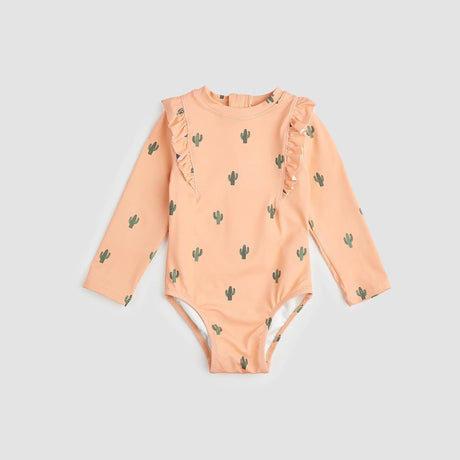 Cactus Print On Apricot Long-Sleeve Swimsuit | Miles The Label | Miles The Label | Jenni Kidz