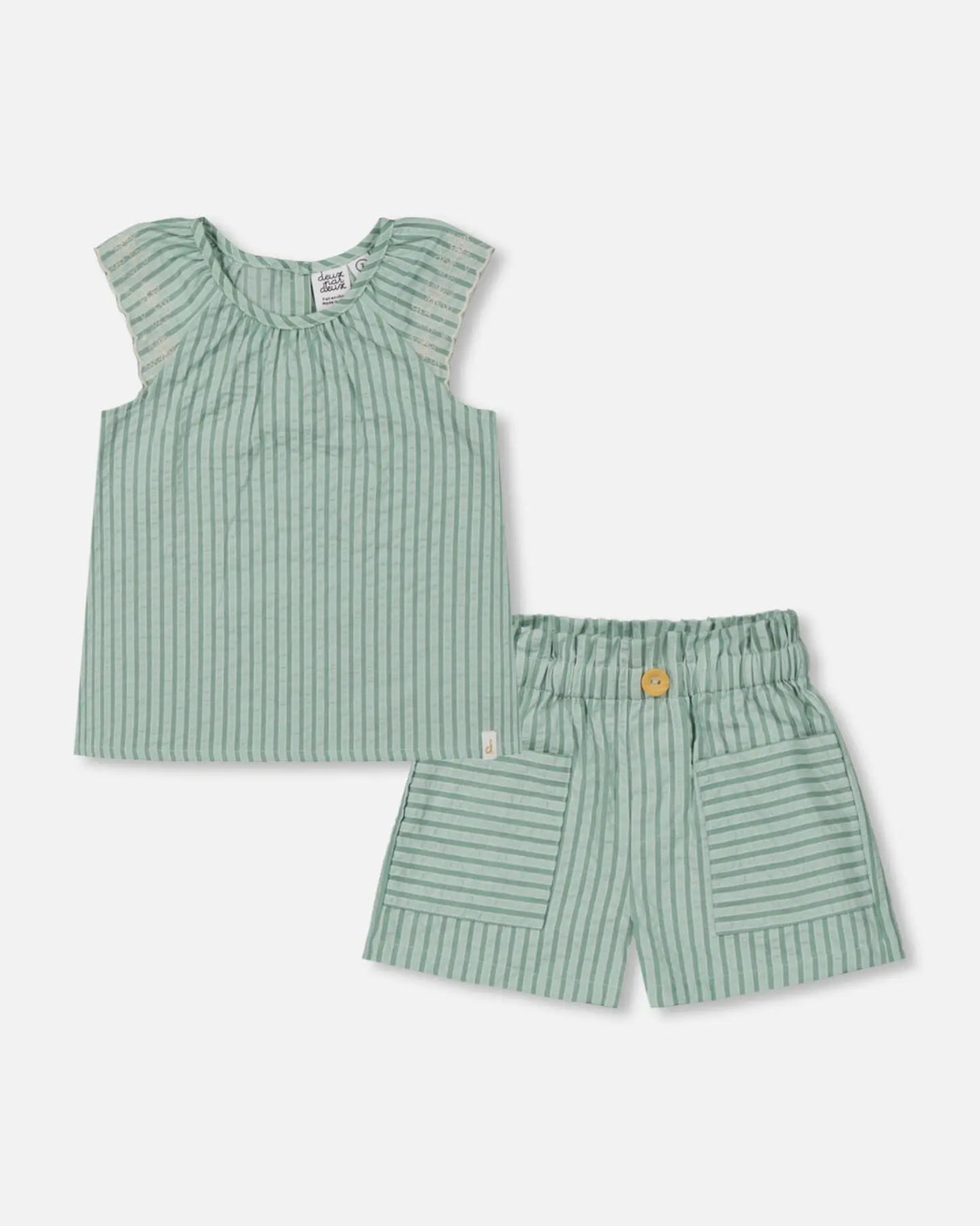 Chambray Blouse And Short Set Mint Green Striped | Deux par Deux | Jenni Kidz