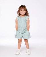 Chambray Blouse And Short Set Mint Green Striped | Deux par Deux | Jenni Kidz