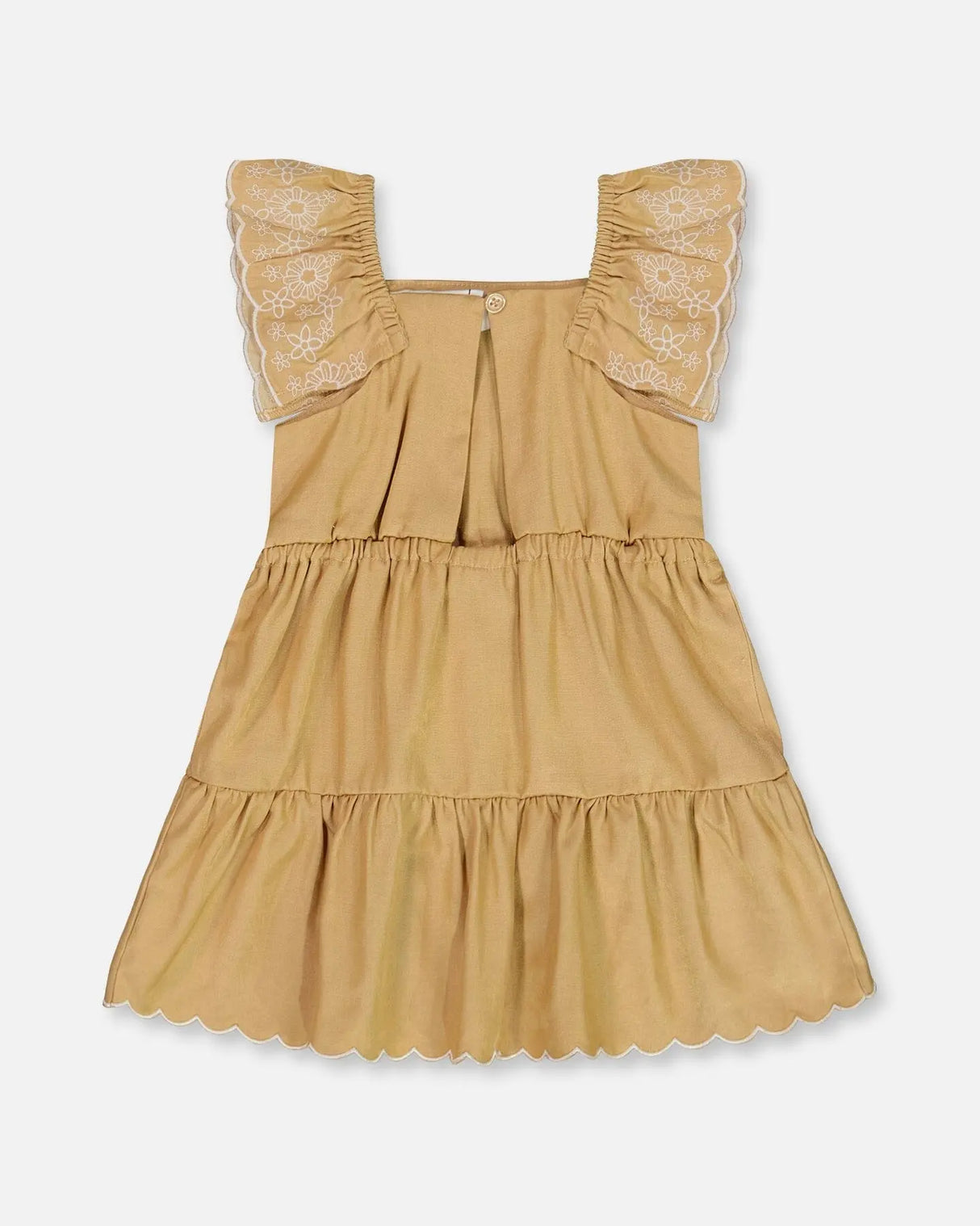 Chambray Dress With Embroidery Golden Beige | Deux par Deux | Jenni Kidz