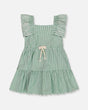 Chambray Dress With Embroidery Mint Green Striped | Deux par Deux | Jenni Kidz