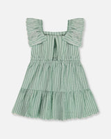 Chambray Dress With Embroidery Mint Green Striped | Deux par Deux | Jenni Kidz