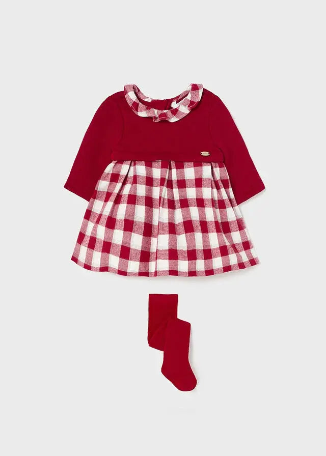 Checked Baby Girls Dress with Tights Red | Mayoral | Mayoral | Jenni Kidz