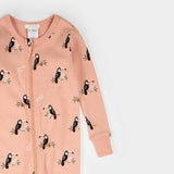 Close-up of ribbed cuffs and two-way zip on baby toucan convertible sleeper