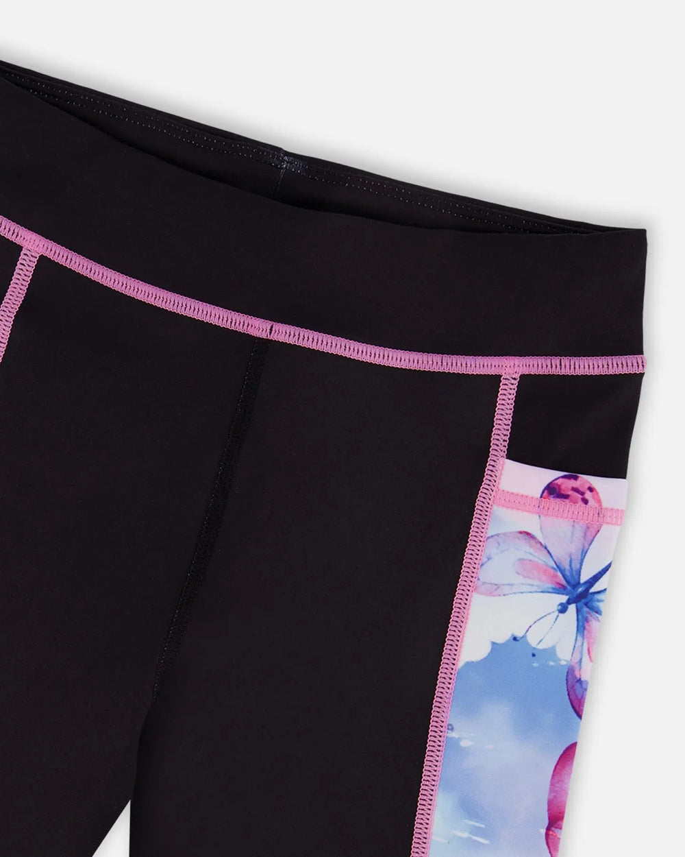 Colorblock Athletic Leggings Black And Multicolored Butterflies | Deux par Deux | Jenni Kidz