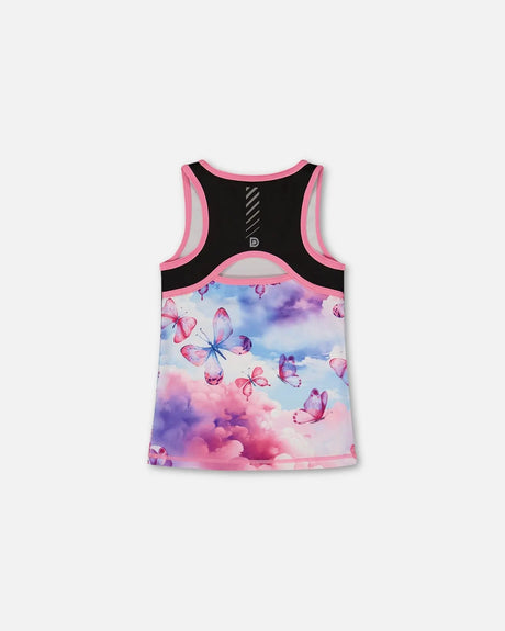 Colorblock Athletic Tank Top Black With Butterflies Printed | Deux par Deux | Jenni Kidz