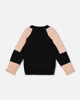 Colorblock Knit Sweater With Intarsia Black | Deux par Deux | Jenni Kidz