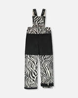 Cordura® reinforced knees on zebra bib pants, internal snow gaiters