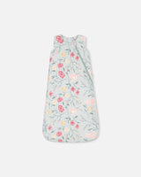 Cotton Muslin Sleep Bag Light Blue With Printed Romantic Flowers | Deux par Deux | Jenni Kidz