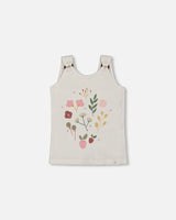 Crinkle Jersey Tank Top Pink Flowers On Cream Background | Deux par Deux | Jenni Kidz