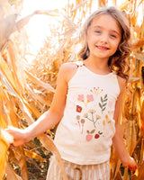 Crinkle Jersey Tank Top Pink Flowers On Cream Background | Deux par Deux | Jenni Kidz