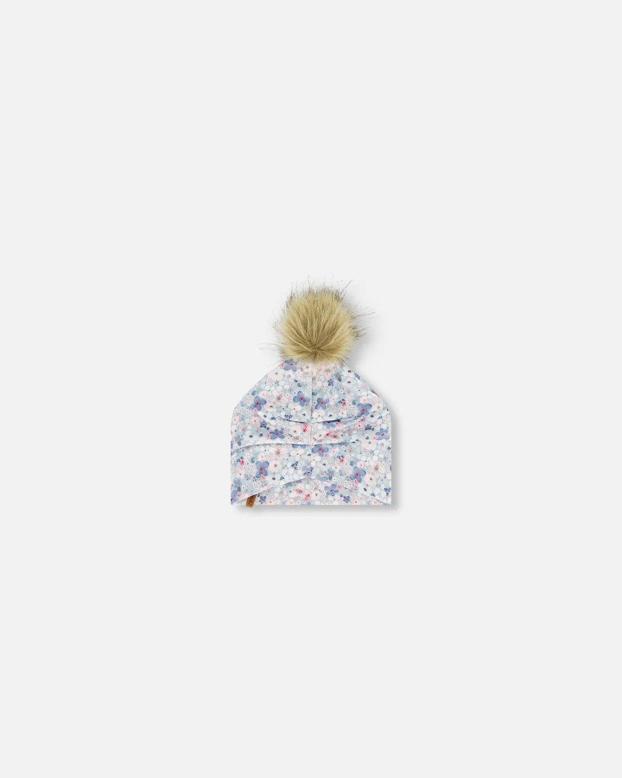 Detachable Pompom Hat Baby Blue Printed Watercolor Flowers | Deux par Deux | Jenni Kidz