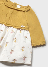 Detail of cotton knit bodice and round neckline on Mayoral baby dress