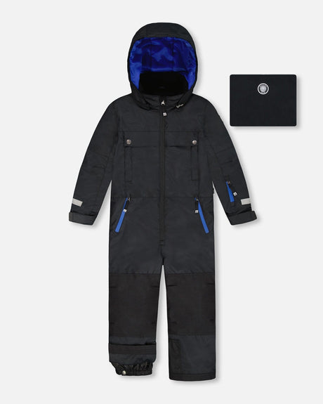 Deux par Deux one-piece Teknik snowsuit black – front view, PrimaLoft waterproof