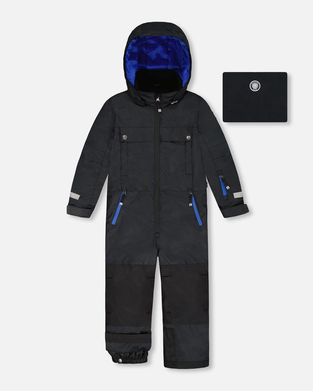 Deux par Deux one-piece Teknik snowsuit black – front view, PrimaLoft waterproof