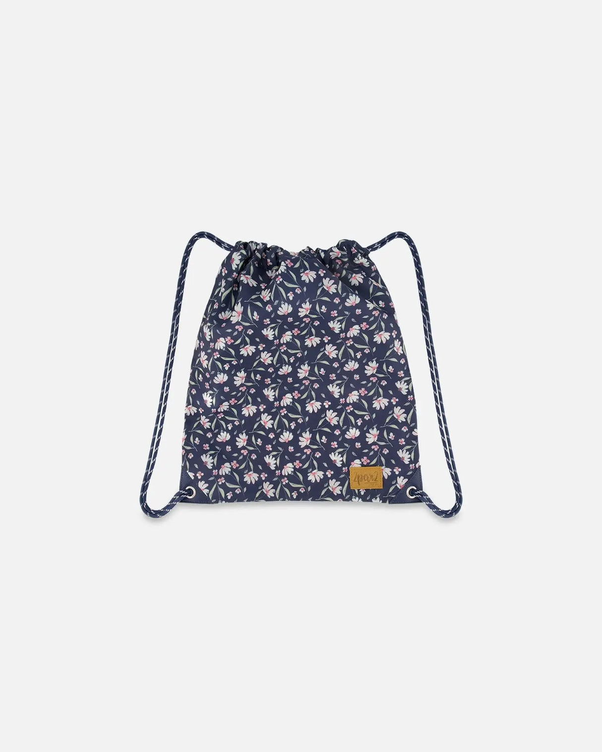 Drawstring Bag Navy Flower Print | Deux par Deux | Jenni Kidz