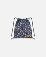 Drawstring Bag Navy Flower Print | Deux par Deux | Jenni Kidz